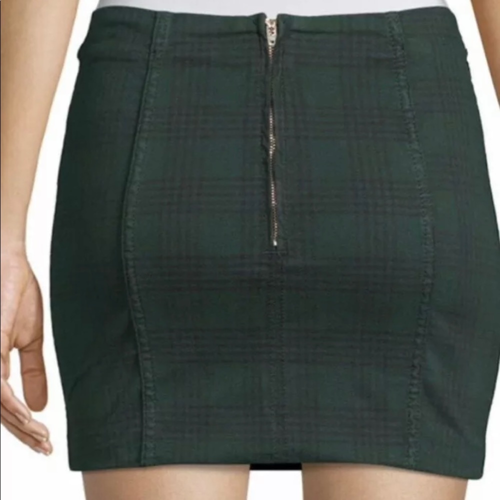 Free People Modern Plaid Mini Skirt size 6 New with Tags Dark Green back zip